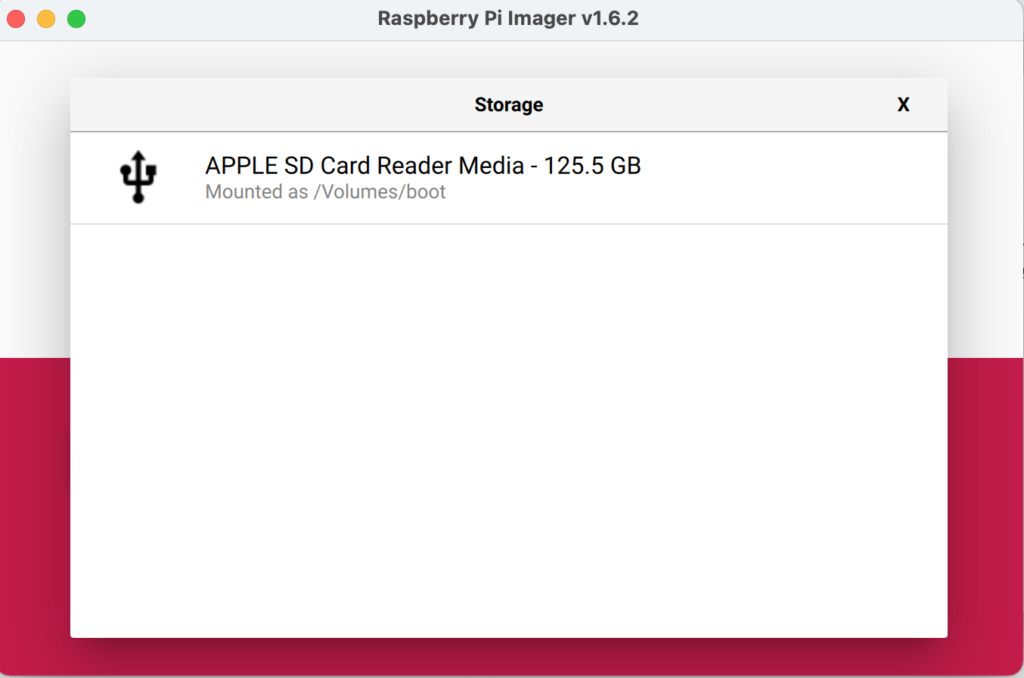 Raspberry Pi ImagerでSDカードをフォーマットする画面